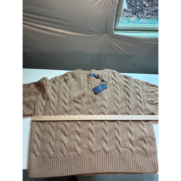 Polo Ralph Lauren Womens 2XL V-Neck Sweater Wool Cashmere Camel Cable Knit NWT - Picture 10 of 11